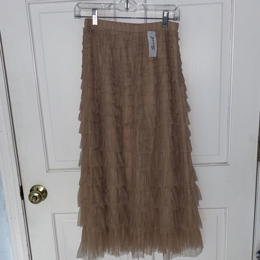 Layered Maxi Tulle Skirt in Brown - Picture 2 of 5